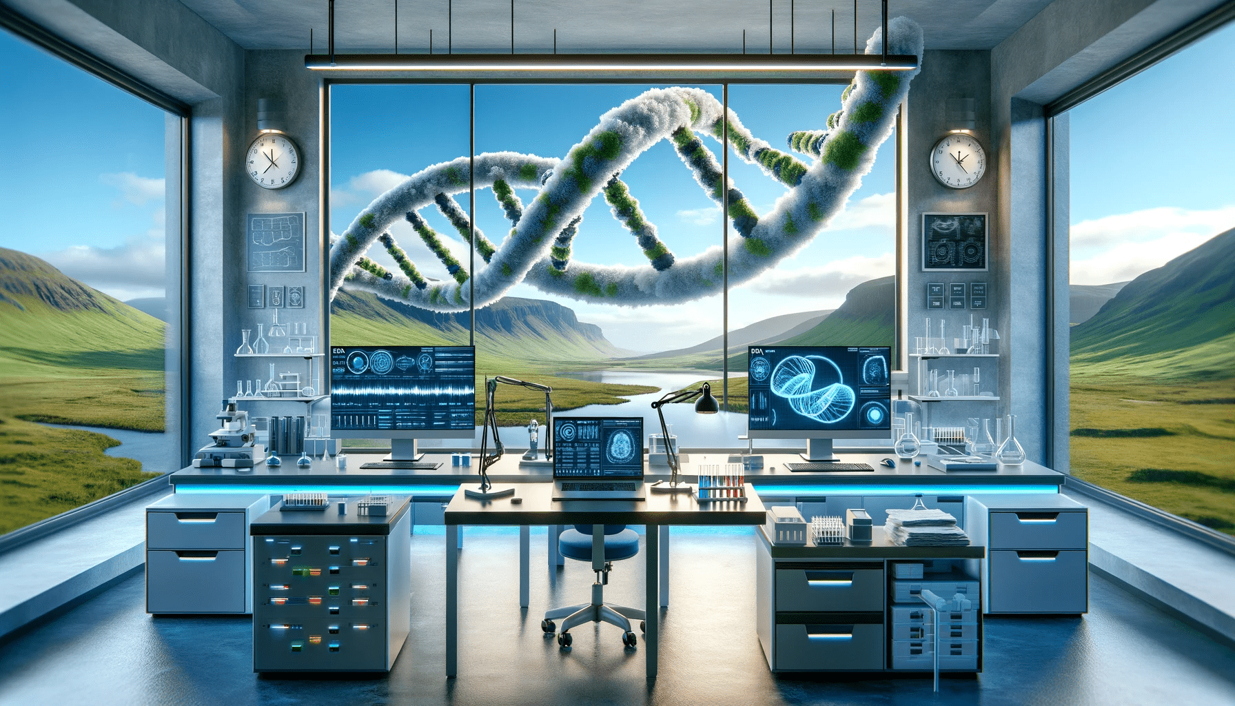 DNA Laboratory A Modern Forensic Science Laboratory With Advanced Equipment A Dna Double Helix Structure Prominently Displayed Various High Tech Forensic Tools On Simplyforensic