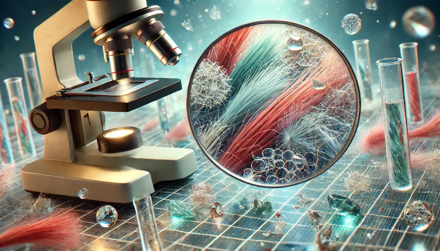 Trace Evidence Forensics 1 Microscopic fibers and glass fragments under a forensic microscope symbolizing trace evidence in forensic science Simplyforensic