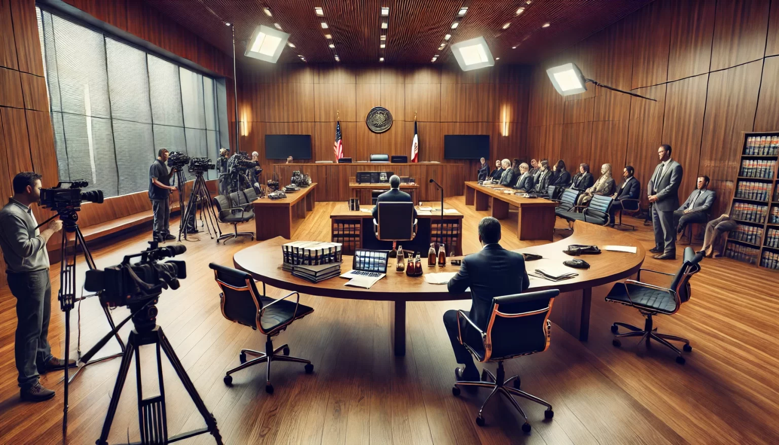 Courtroom scene with media coverage during a high profile murder trial Courtroom scene with media coverage during a high profile murder trial Simplyforensic