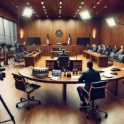 Courtroom scene with media coverage during a high profile murder trial Courtroom scene with media coverage during a high profile murder trial Simplyforensic