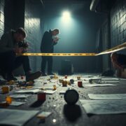 A meticulously documented crime scene bathed in the somber glow of forensic lighting A meticulously documented crime scene bathed in the somber glow of forensic lighting Investigators diligently capture every detail from the scattered evidence markers to the meticulous measurements and sketches The cameras lens peers down at the scene preserving the critical visual record Shadows loom heightening the sense of gravity and the need for thorough systematic examination The atmosphere is one of focused intensity as the team works to uncover the story hidden within the physical clues This image conveys the essential role of comprehensive scene documentation in the pursuit of justice Simplyforensic