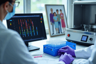 Forensic DNA Testing for Kinship and Paternity Analysis Laboratory Investigation Forensic scientists analyzing DNA samples for kinship and paternity testing in a laboratory setting Simplyforensic