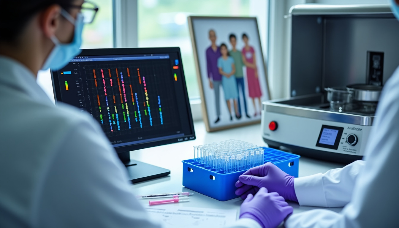 Forensic DNA Testing for Kinship and Paternity Analysis Laboratory Investigation Forensic scientists analyzing DNA samples for kinship and paternity testing in a laboratory setting Simplyforensic