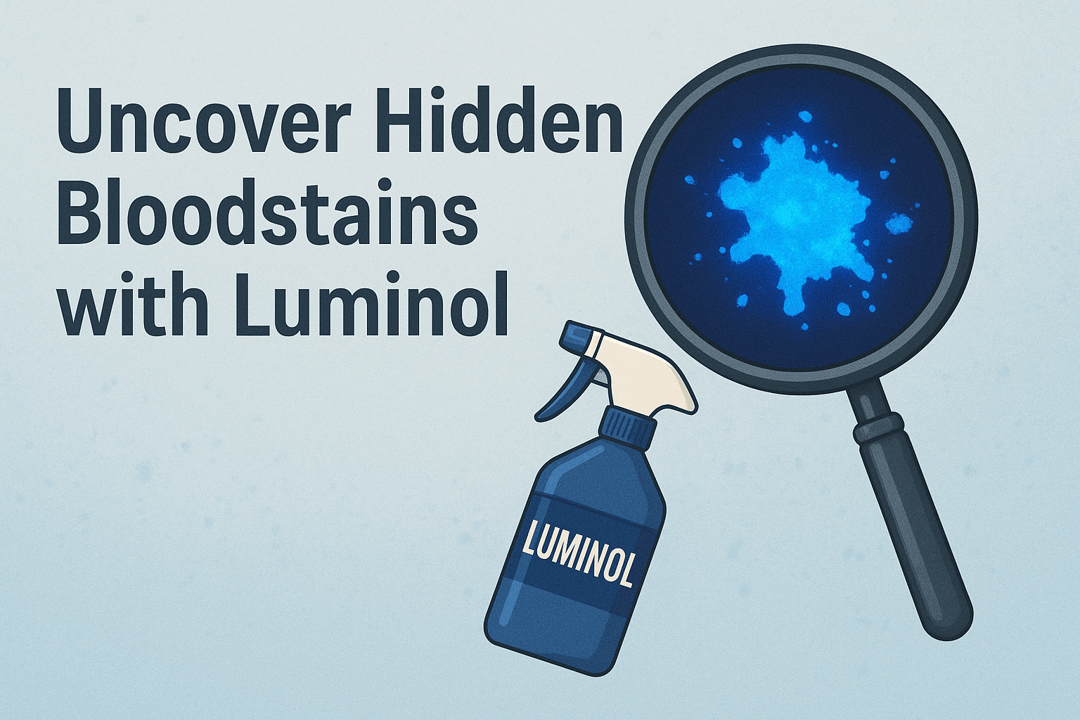 Luminol Forensic Blood Detection 1 Illustration of luminol spray bottle and magnified glowing bloodstain used in forensic detection Simplyforensic
