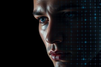 AI-powered facial recognition scanning a human face