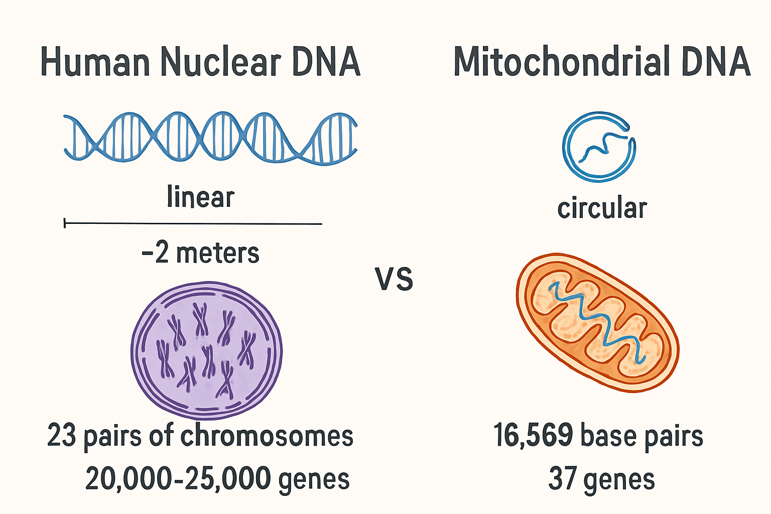 Comparison of Human Nuclear DNA versus Mitochondrial DNA