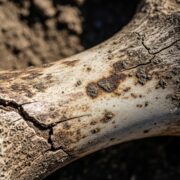 Weathered Skeletal Remains Archaeological Forensic Bone A compelling visual of weathered skeletal remains or a close up of bone showing weathering effects conveying the passage of time and elements suitable for archaeological or forensic contexts Simplyforensic