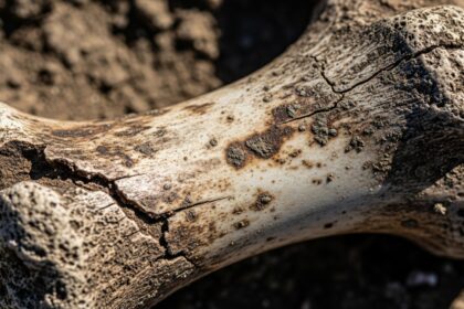 A compelling visual of weathered skeletal remains or a close-up of bone showing weathering effects, conveying the passage of time and elements, suitable for archaeological or forensic contexts.