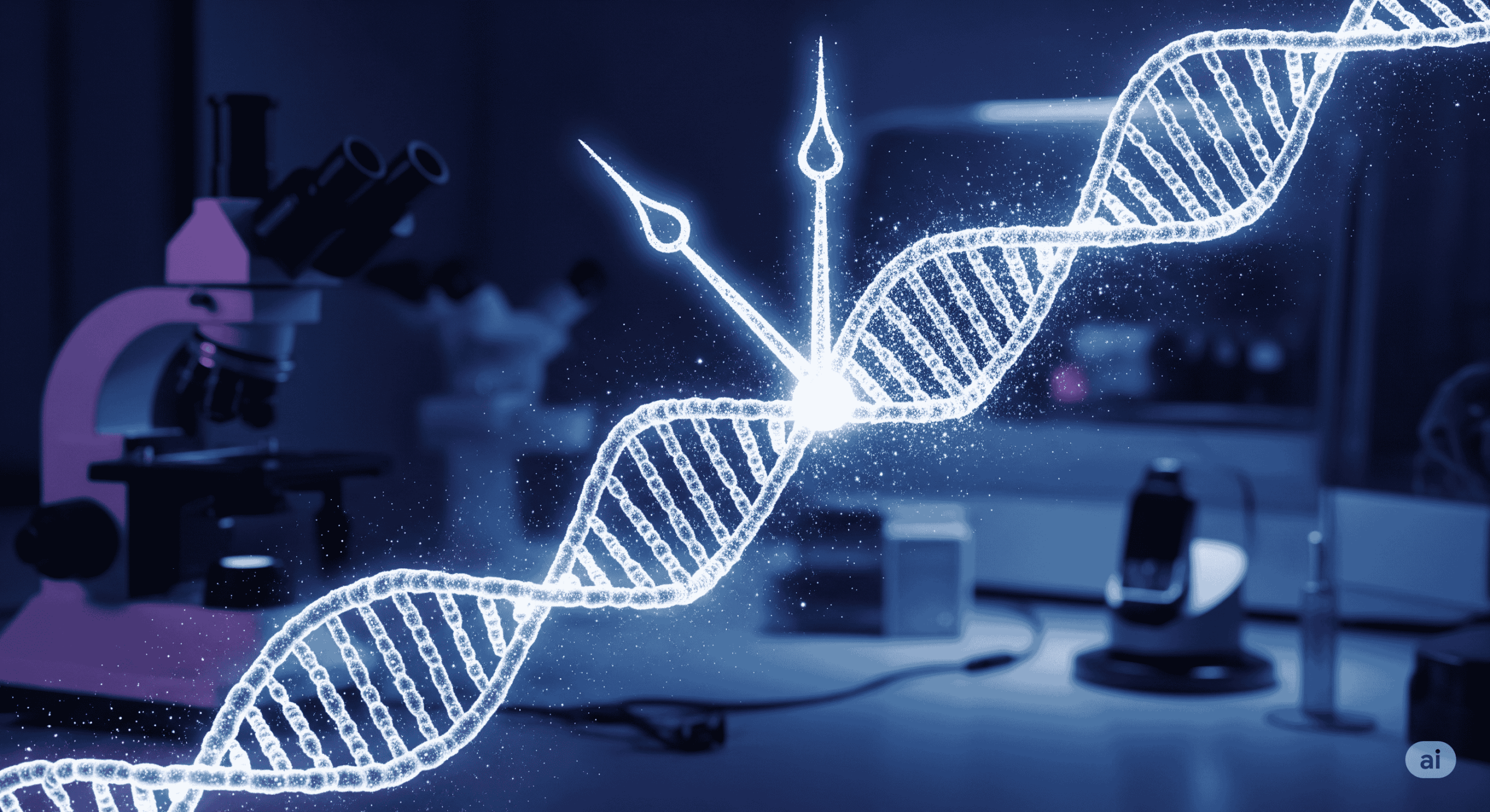 A glowing RNA strand visually forming a clock's hands, with a blurry forensic lab in the background, representing a molecular clock used to estimate the time since death.