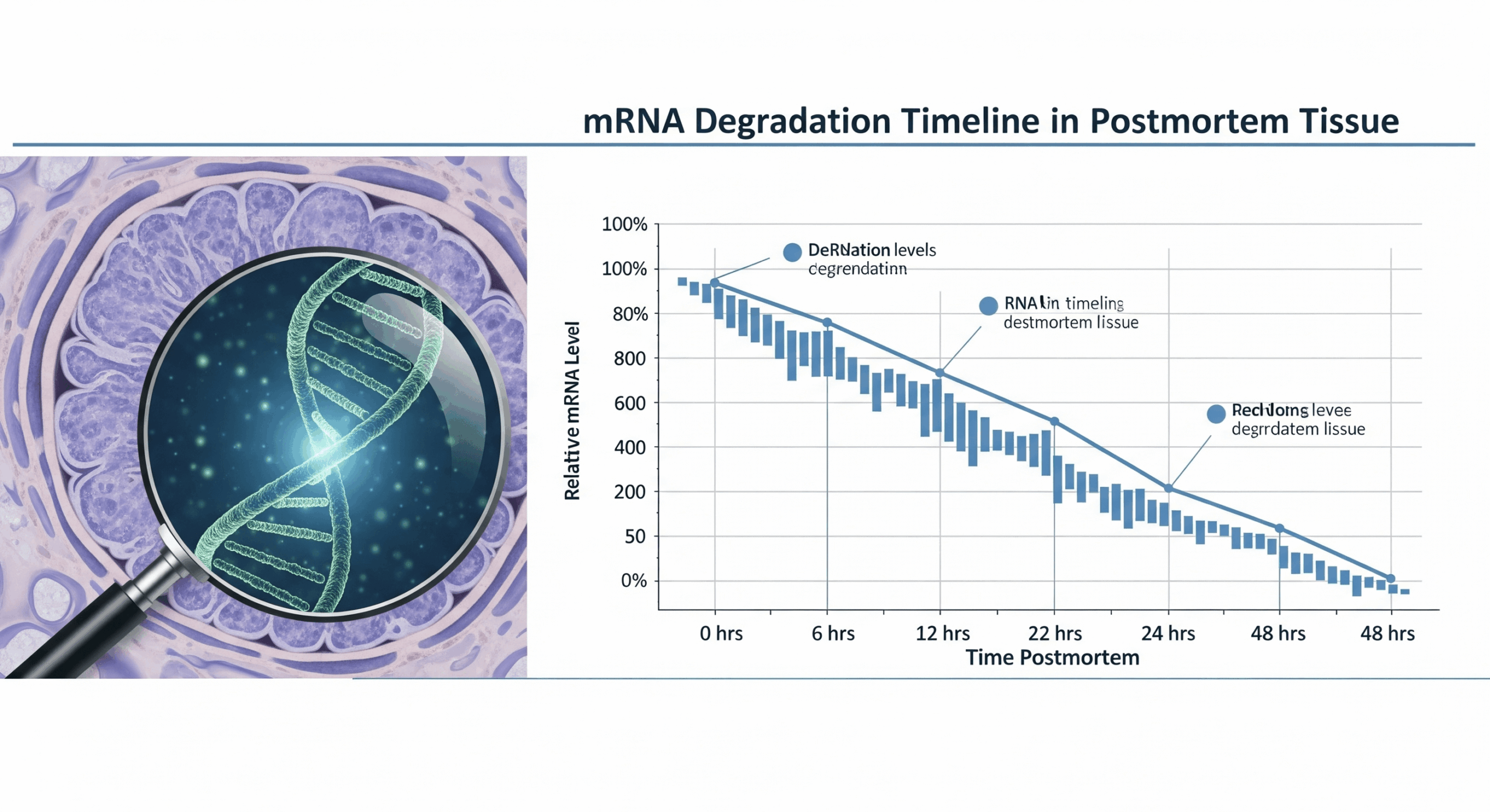 mRNA Degradation for Estimating Postmortem Interval mRNA degradation patterns in postmortem tissue used to estimate time since death in forensic pathology Simplyforensic