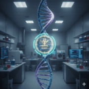 The Epigenetic Clock in Forensic Science A detailed illustration of forensic epigenetics showing a DNA helix intertwined with a clock symbolizing how DNA methylation is used for age estimation from human remains Simplyforensic
