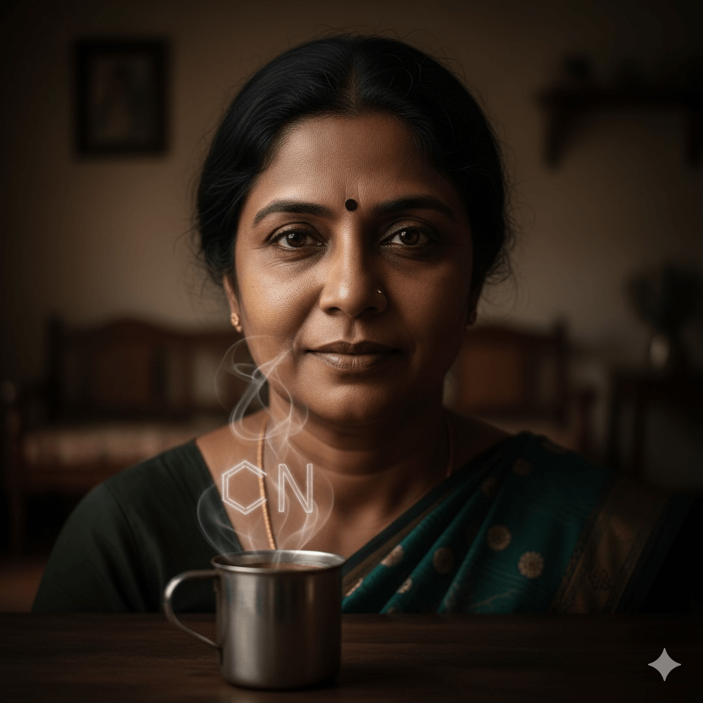 Jolly Joseph The Cyanide Killers Dual Identity Dramatic digital art portrait of Jolly Joseph showing her pious and sinister dual nature with a steaming cup of tea subtly revealing the cyanide chemical symbol Simplyforensic