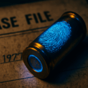 Fingerprints on Bullet Casings A forensic macro shot showing a fingerprint recovered from a fired bullet casing Simplyforensic