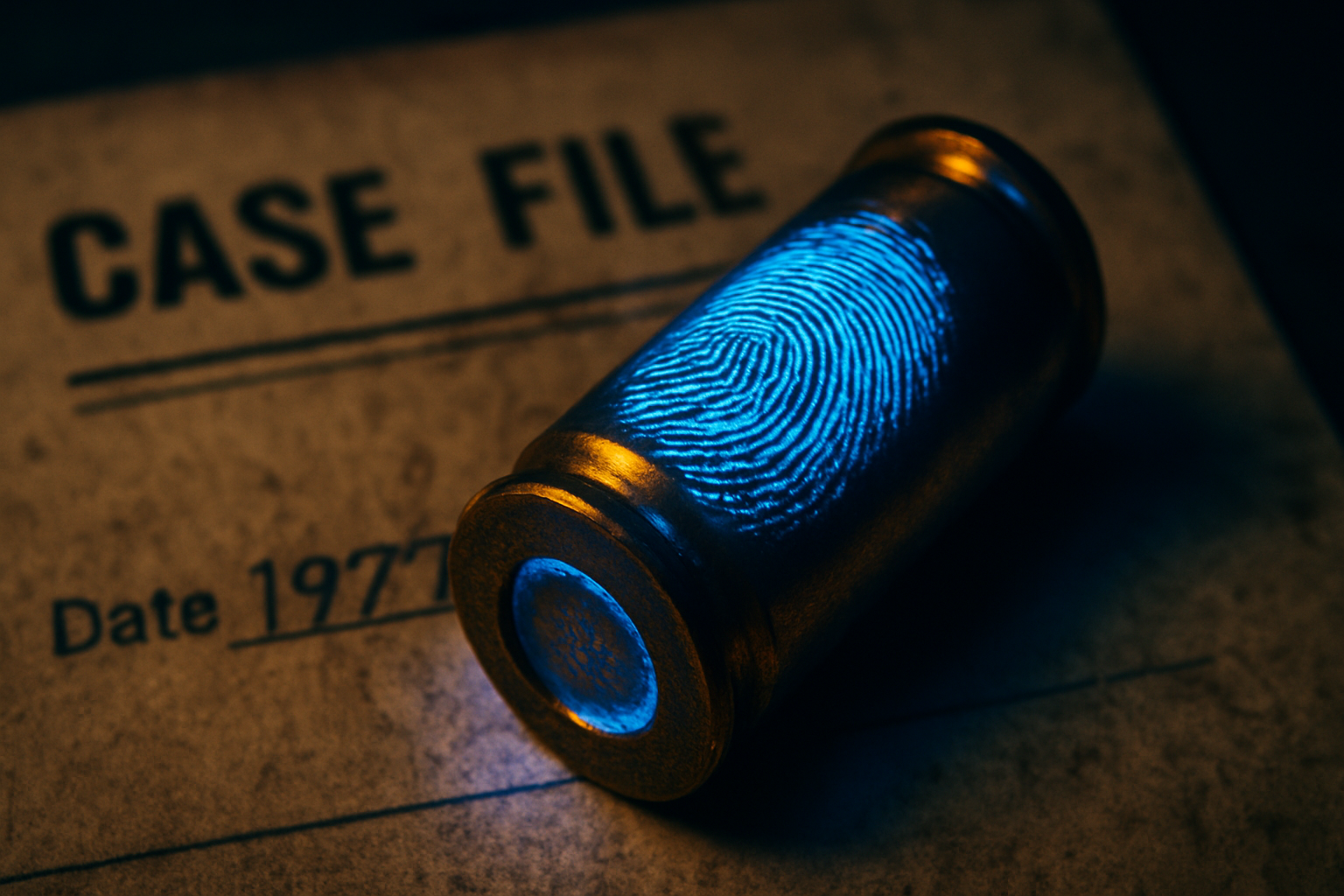 Fingerprints on Bullet Casings A forensic macro shot showing a fingerprint recovered from a fired bullet casing Simplyforensic